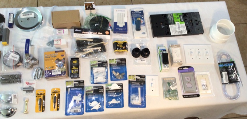 Photo 1 of Bundle of Assorted Hardware Store Items Wall Plates for Electrical Outlets, Wall Switches, Dewalt Rotary Rasp Bit, Mouse Trap, Drill Bits, Drawer Handles, Window Latches, Mailbox Mounting Board, Water Bandit, Door Handle many more items.