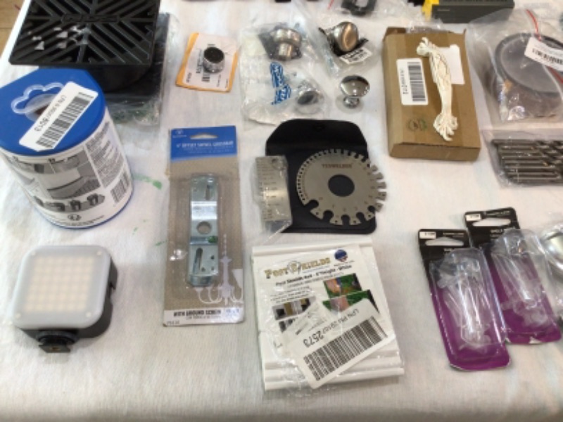 Photo 9 of Bundle of Assorted Hardware Store Items Wall Plates for Electrical Outlets, Wall Switches, Dewalt Rotary Rasp Bit, Mouse Trap, Drill Bits, Drawer Handles, Window Latches, Mailbox Mounting Board, Water Bandit, Door Handle many more items.