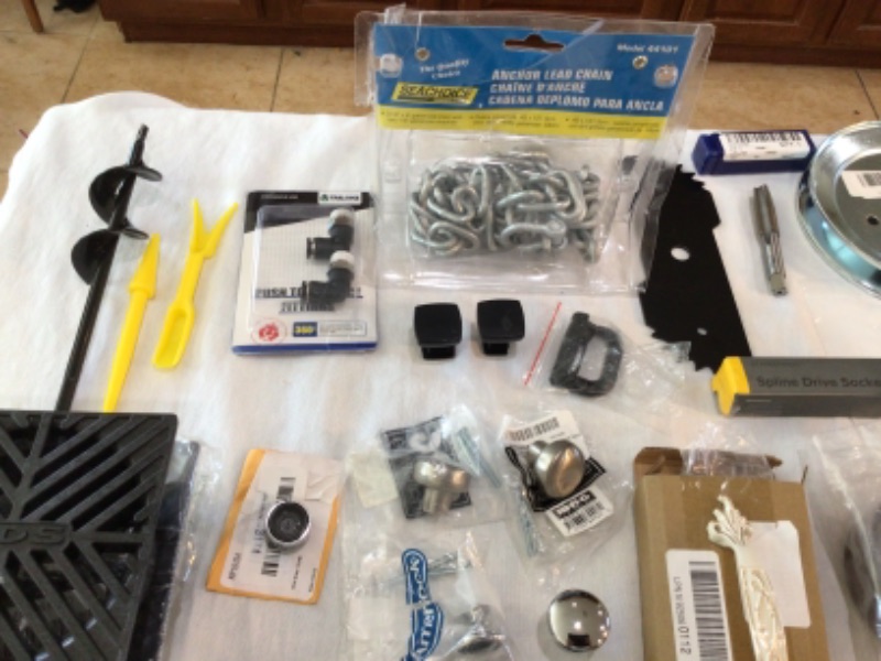 Photo 7 of Bundle of Assorted Hardware Store Items Wall Plates for Electrical Outlets, Wall Switches, Dewalt Rotary Rasp Bit, Mouse Trap, Drill Bits, Drawer Handles, Window Latches, Mailbox Mounting Board, Water Bandit, Door Handle many more items.