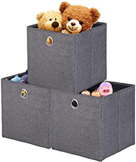 Photo 1 of childishness ndup Foldable Cube Storage, 3 Packs, Collapsible Cube Baskets with Dual Handles, Linen Fabric Storage Boxes for Home Bedroom, Playroom, Nursery Closet Organizers 12x12, Dark Grey

