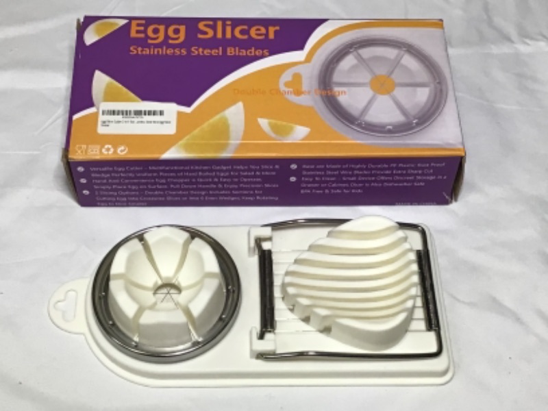 Photo 2 of 3 Pack-Egg Slicer Cutter for Hard Boiled Eggs 2 in 1 Stainless Steel Wire with 2 Slicing Styles for Food Vegetable Fruit Strawberry Mushroom Kiwis Eggs Slicing(White)

