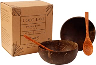 Photo 1 of Coconut Bowl with Wooden Spoons Gift Set - Premium Coconut Bowls for your Smoothie, Acai, Salad, Buddha Bowl, Vegan, Eco-Friendly, Handmade by Artisans, Set of 2, Natural Coconuts, Polished Shells 