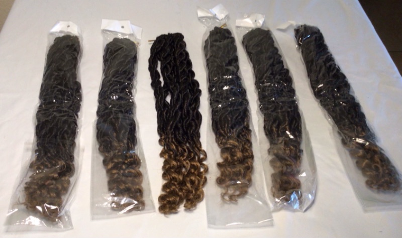 Photo 2 of 6 Packs Curly Faux Locs Crochet Hair, 18 Inch Goddess Locs Crochet Hair Hippie Locs Synthetic Braids, Boho Style, Hair Extensions (18 Inch, 6 Packs, T1B/30)