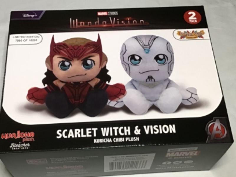 Photo 1 of WandaVision Kuricha Chibi Blush- SCARLET WITCH & VISION- 2 PACK-Limited Edition- 7880 of 10020. Box is sealed. Inspired by Japanese Chibi artwork. Beanbag Bottoms. 6" Sitting Plushies