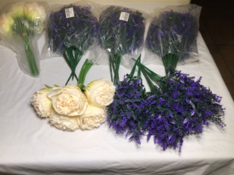 Photo 1 of 7 Bouquets of Artificial Flowers- 4 Lavenders and 3 White Roses