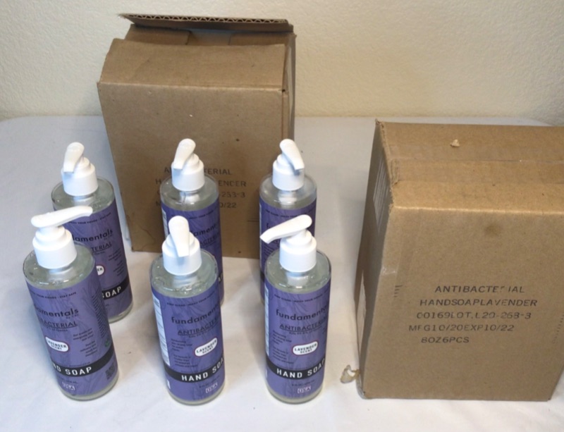 Photo 1 of 2 Boxes Anti Bacterial Soap Lavender Scented by Fundamental. Each Box is 6 Pump Bottles- 8 oz each bottle. Total of 12 Bottles. 