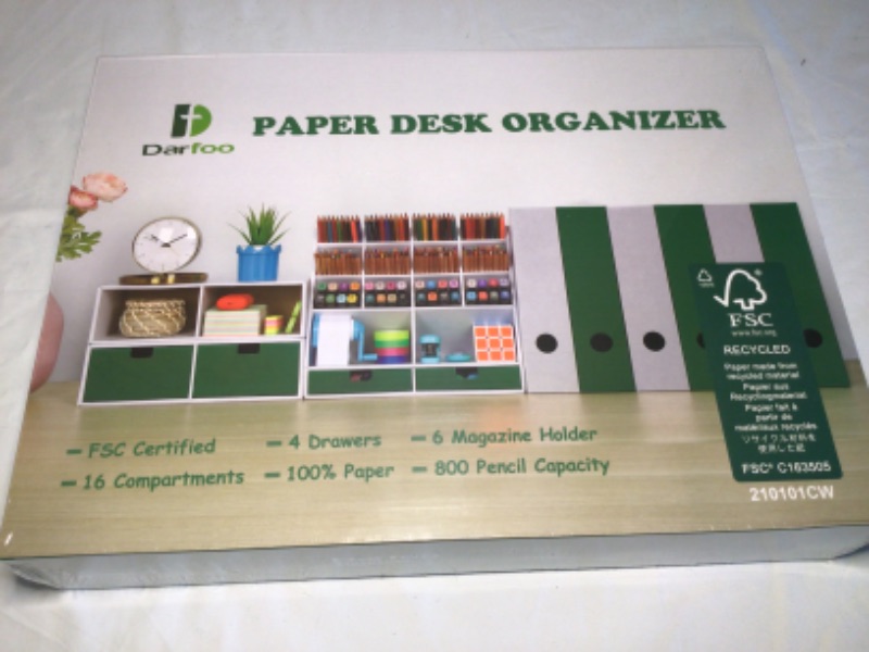 Photo 1 of Desk Organizer by Darfoo. Made of Heavy duty Paper. 16 Compartments, 4 Drawers, 6 Magazine Holder, 800 Pencil Capacity-Green