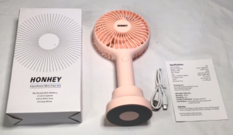 Photo 2 of HonHey Handheld Fan Portable, Mini Hand Held Fan with USB Rechargeable Battery, 3 Speed Personal Desk Table Fan with Base, 8-12 Hours Operated Small Makeup Eyelash Fan for Women Girls Kids Outdoor