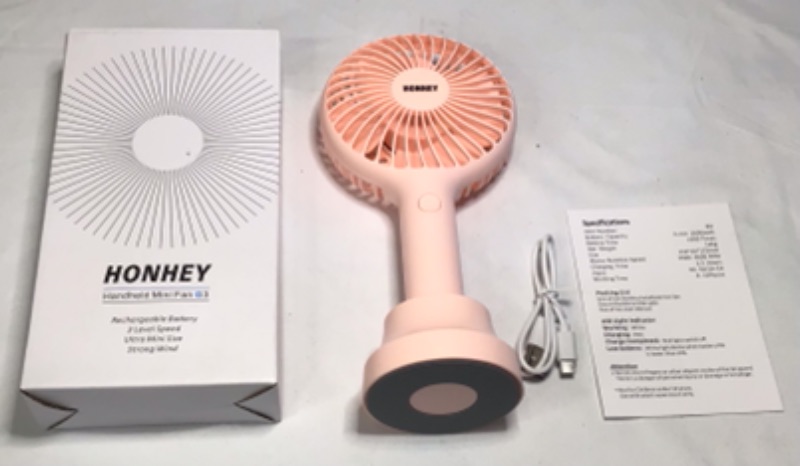 Photo 2 of HonHey Handheld Fan Portable, Mini Hand Held Fan with USB Rechargeable Battery, 3 Speed Personal Desk Table Fan with Base, 8-12 Hours Operated Small Makeup Eyelash Fan for Women Girls Kids Outdoor- Color Pink