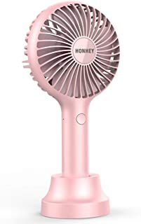 Photo 1 of HonHey Handheld Fan Portable, Mini Hand Held Fan with USB Rechargeable Battery, 3 Speed Personal Desk Table Fan with Base, 8-12 Hours Operated Small Makeup Eyelash Fan for Women Girls Kids Outdoor- Color Pink