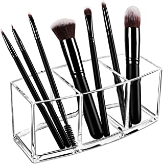 Photo 1 of 2 Pack-Syntus Makeup Brush Holder Organizer, Acrylic 3 Slot Large Capacity Cosmetic Brushes Storage Box, Clear