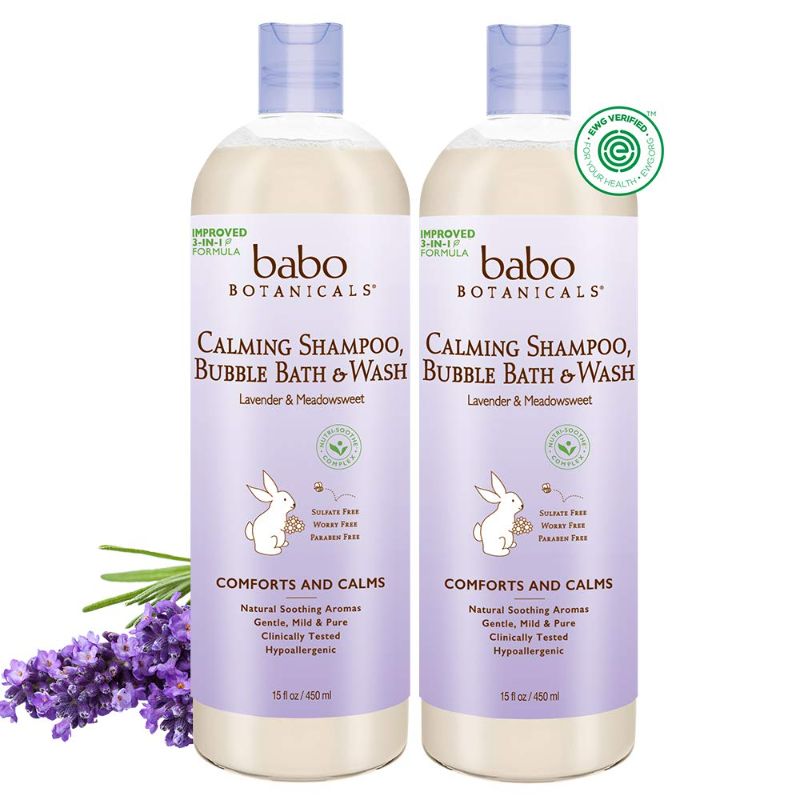 Photo 1 of Babo Botanicals Calming Plant-Based 3-in-1 Bubble Bath, Shampoo & Wash - with Lavender & Organic Meadowsweet - For Babies, Kids & Adults with Sensitive Skin - EWG Verified - 15 fl. oz. - 2-Pack