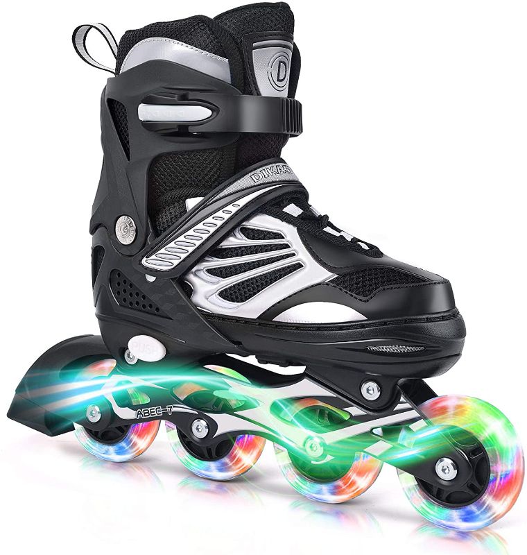 Photo 1 of DIKASHI Black and Grey Adjustable Inline Skates Boys Girls Size,Light Up Blades- Size Small (EU Size 28-32 or Feet Length 7-8 inches)