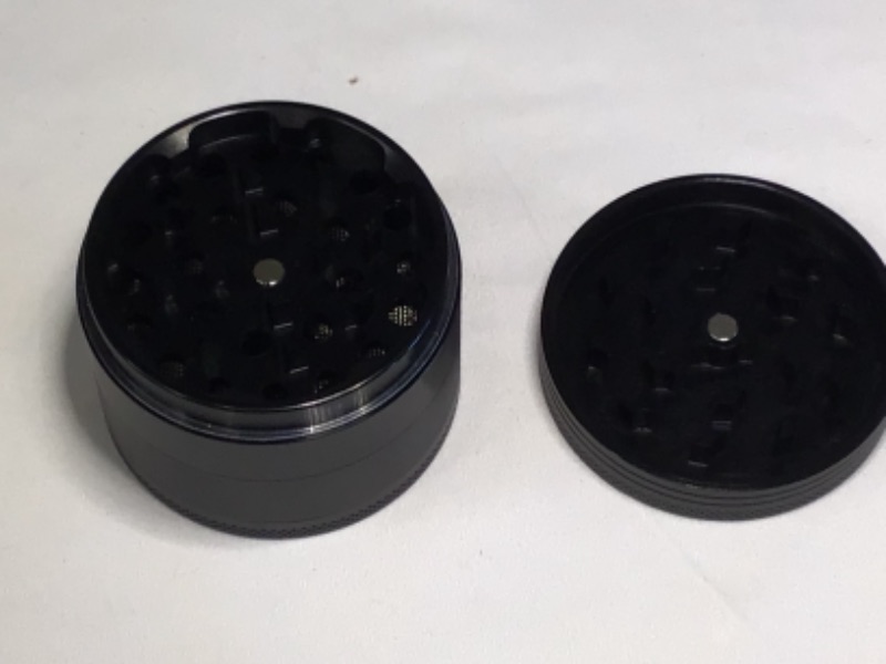 Photo 3 of One Leaf  2.5" 4 Piece Herb Grinder Large Spice Grinder with Pollen Catcher,Metal Black