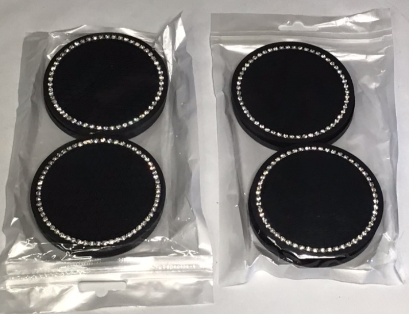 Photo 2 of 2 Packages-Car Coasters, 4 Pack Universal Vehicle Bling Car Coaster, COCASES Crystal Rhinestone Coaster for Cup Holders, Car Interior Accessories 2.75'' Silicone Anti Slip Car Coasters for Women ( Black )-8 Coasters total.
