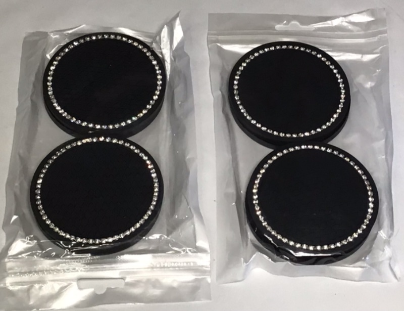 Photo 2 of 2 Pack-Car Coasters, 4 Pack Universal Vehicle Bling Car Coaster, COCASES Crystal Rhinestone Coaster for Cup Holders, Car Interior Accessories 2.75'' Silicone Anti Slip Car Coasters ( Black )