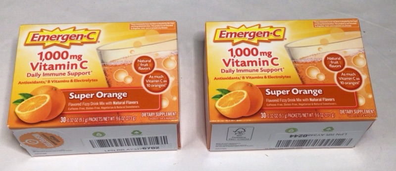 Photo 2 of 2 Boxes-Emergen-C 1000mg Vitamin C Powder, with Antioxidants, B Vitamins and Electrolytes, Vitamin C Supplements for Immune Support, Caffeine Free Fizzy Drink Mix, Super Orange Flavor - 30 Count