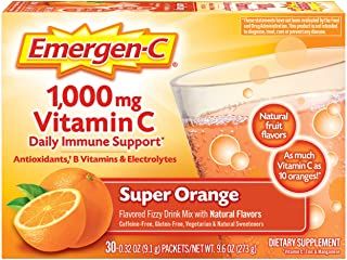 Photo 1 of 2 Boxes-Emergen-C 1000mg Vitamin C Powder, with Antioxidants, B Vitamins and Electrolytes, Vitamin C Supplements for Immune Support, Caffeine Free Fizzy Drink Mix, Super Orange Flavor - 30 Count