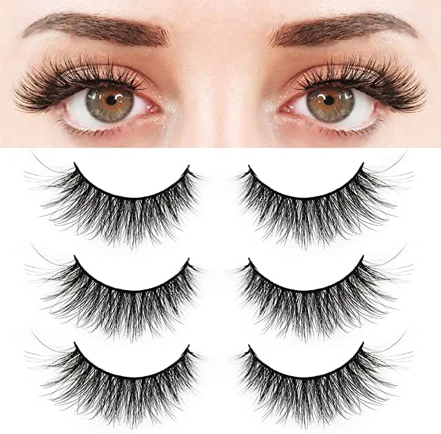 Photo 1 of 2 Boxes-3 Pairs each Box False Eyelashes, Prefect 3D Effect Faux Mink Lashes, Synthetic Fiber Material Strip Fake Eyelashes, Natural Look Lashes,