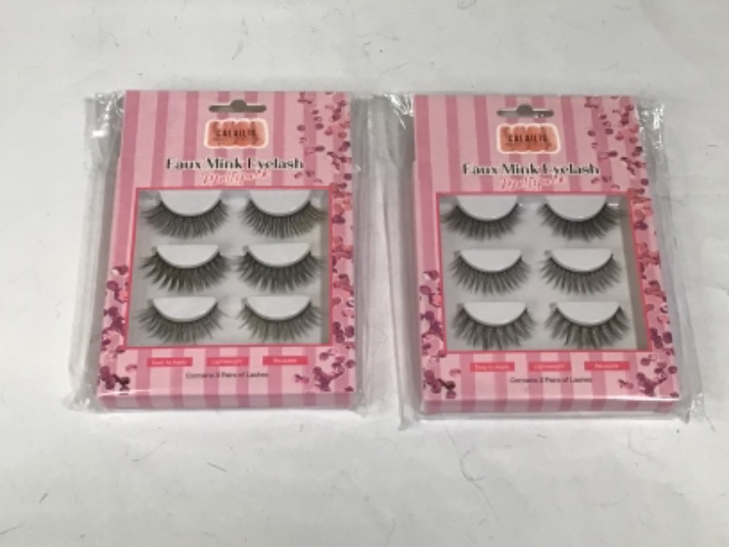 Photo 2 of 2 Boxes-3 Pairs each Box False Eyelashes, Prefect 3D Effect Faux Mink Lashes, Synthetic Fiber Material Strip Fake Eyelashes, Natural Look Lashes,