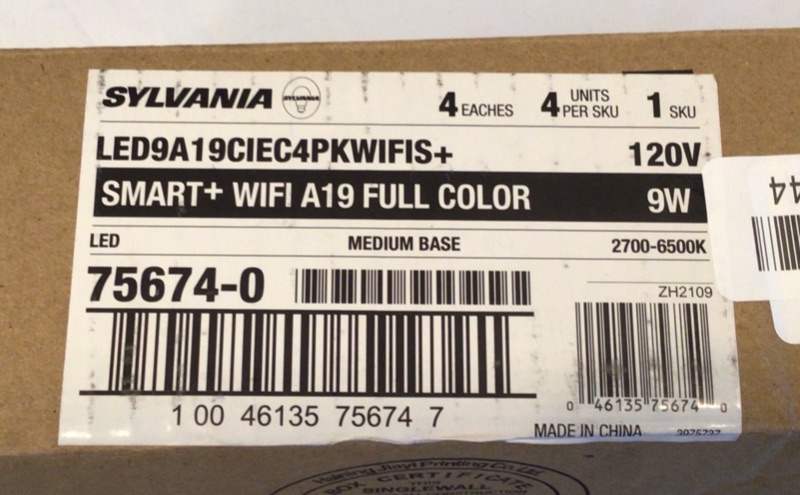 Photo 2 of Sylvania 4 Pack LED A19 Wifi Bulbs