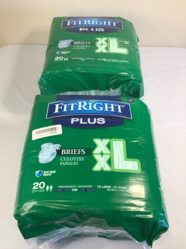 Photo 1 of 2 Packages- Each Package is 20 pcs- FitRight Ultra Adult Diapers, Disposable Incontinence Briefs with Tabs, Heavy Absorbency, XX-Large, 60-69", 4 packs of 20