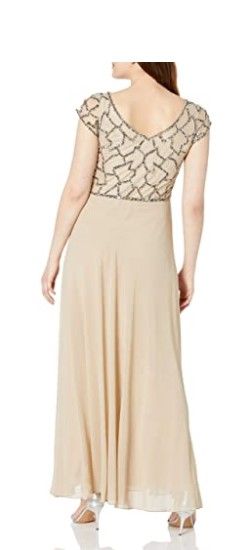 Photo 2 of J Kara Women's Short Sleeve Geo Long Beaded Gown-Camel/Mercury/Silver- Size 14P