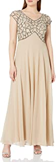 Photo 1 of J Kara Women's Short Sleeve Geo Long Beaded Gown-Camel/Mercury/Silver- Size 14P