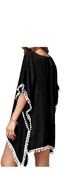 Photo 2 of Women’s Crochet Chiffon Tassel Swimsuit Beach Bikini Cover Ups for Swimwear- Black with White Lace- Size Small