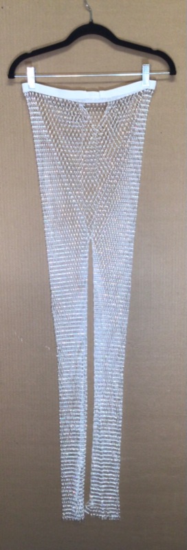 Photo 1 of Sexy Back Seam Pantyhose Sparkle Rhinestone Fishnets Tights for Women-White Beads and White Fishnet-Size see note below.