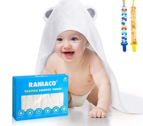 Photo 2 of Raniaco Baby Bath Towel,Hooded Baby Towels with Bear Ears,Super Soft,Absorbent,Organic 100% Bamboo Baby Towel for Newborn,Toddler,Infant,One Size,Unisex,White (White)-Box is Sealed