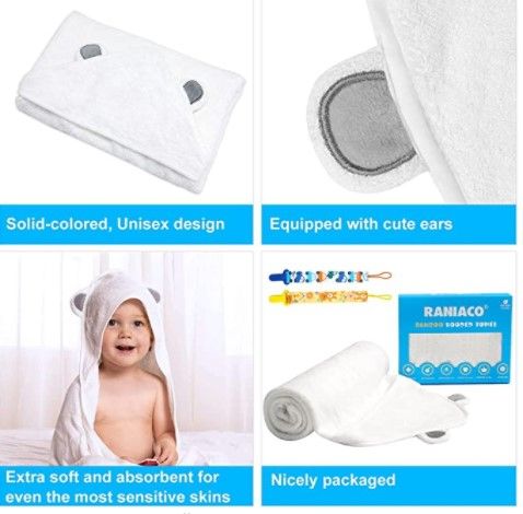 Photo 2 of Raniaco Baby Bath Towel,Hooded Baby Towels with Bear Ears,Super Soft,Absorbent,Organic 100% Bamboo Baby Towel for Newborn,Toddler,Infant,One Size,Unisex,White (White)-Box is Sealed