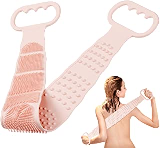 Photo 1 of 2 Boxes-Back Scrubber for Shower, Silicone Body Scrubber, Long Exfoliating Bath Body Brush for Women, Easy to Clean, Improves Blood Circulation and Skin Smooth (Pink)