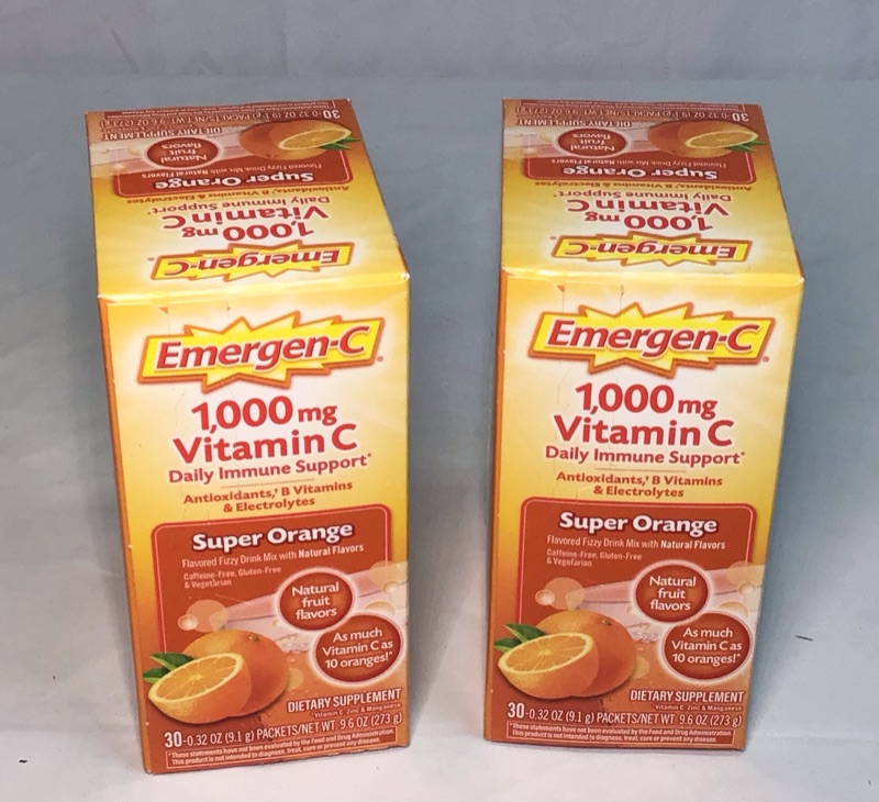 Photo 2 of 2 Boxes-Emergen-C 1000mg Vitamin C Powder, with Antioxidants, B Vitamins and Electrolytes, Vitamin C Supplements for Immune Support, Caffeine Free Fizzy Drink Mix, Super Orange Flavor - 30 Count each Box