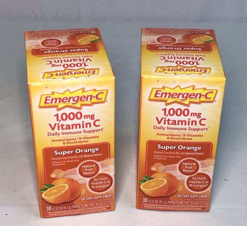 Photo 2 of 2 Boxes- Emergen-C 1000mg Vitamin C Powder, with Antioxidants, B Vitamins and Electrolytes, Vitamin C Supplements for Immune Support, Caffeine Free Fizzy Drink Mix, Super Orange Flavor - 30 Count each Box