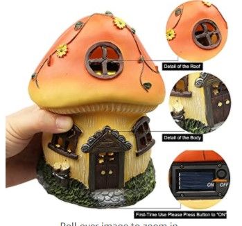 Photo 1 of AnnaStore Solar Fairy Garden House Adorable Mushroom Cottage Cute Garden Statues Decor Miniature Figurine Sculpture Yard Pot Backyard Ornaments Decoration Gift Ideas 6.5" Tall