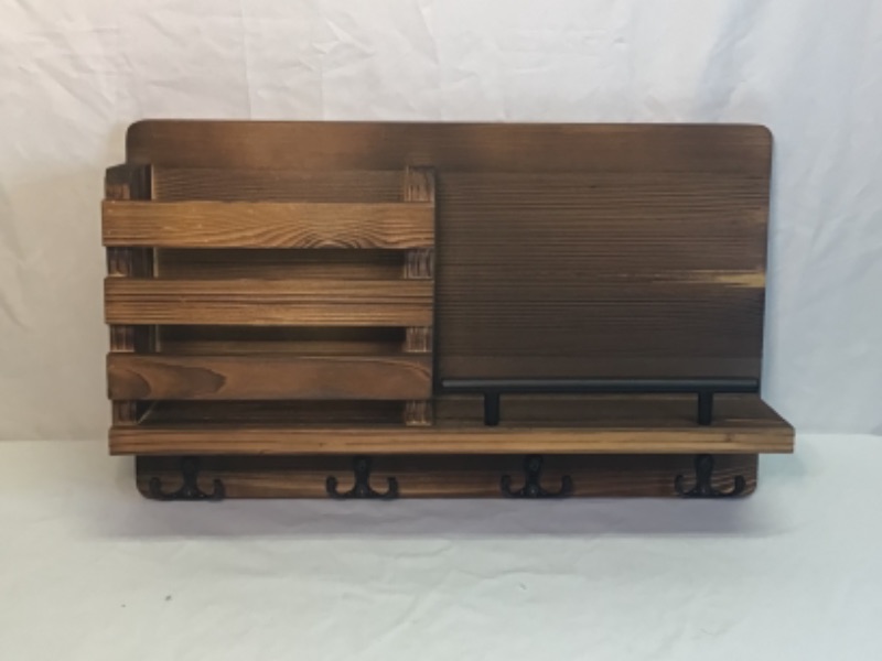 Photo 1 of  Key Holder for Wall and Mail Shelf - Decorative Wooden Wall Organizer Rack for Keys, Letters, Bills - Pine Wood Unique Rustic and Industrial Decor - Perfect for Entryway, Kitchen