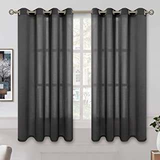 Photo 1 of 2 Packages- 2 Panels each Package-BGment Semi Sheer Curtains for Bedroom, 42w  x 84L inch Black Grommet Light Filtering Linen Look Privacy Curtains for Living Room,
