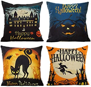 Photo 1 of  4-Pack Happy Halloween Square Decorative Throw Pillow Case Cushion Cover Bat Pumpkin-HOSL PW01