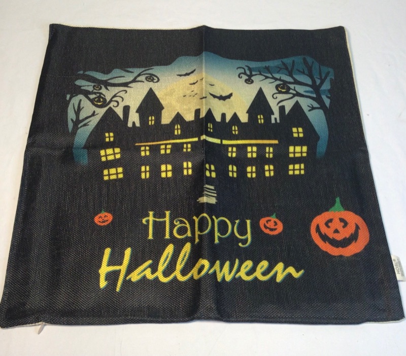 Photo 2 of  4-Pack Happy Halloween Square Decorative Throw Pillow Case Cushion Cover Bat Pumpkin-HOSL PW01