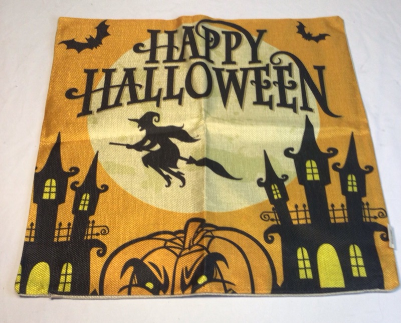 Photo 5 of  4-Pack Happy Halloween Square Decorative Throw Pillow Case Cushion Cover Bat Pumpkin-HOSL PW01