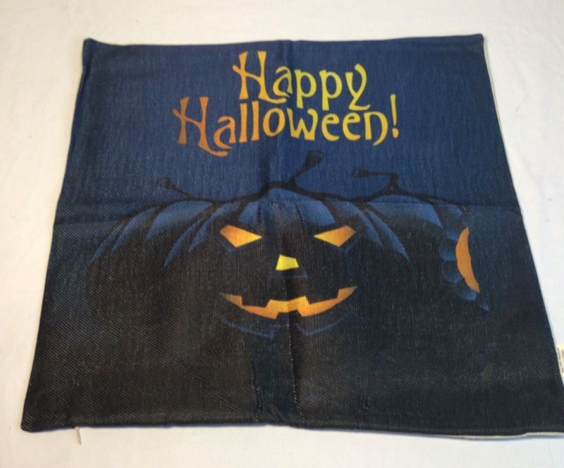 Photo 2 of 4-Pack Happy Halloween Square Decorative Throw Pillow Case Cushion Cover Bat Pumpkin- HOSL PW01 