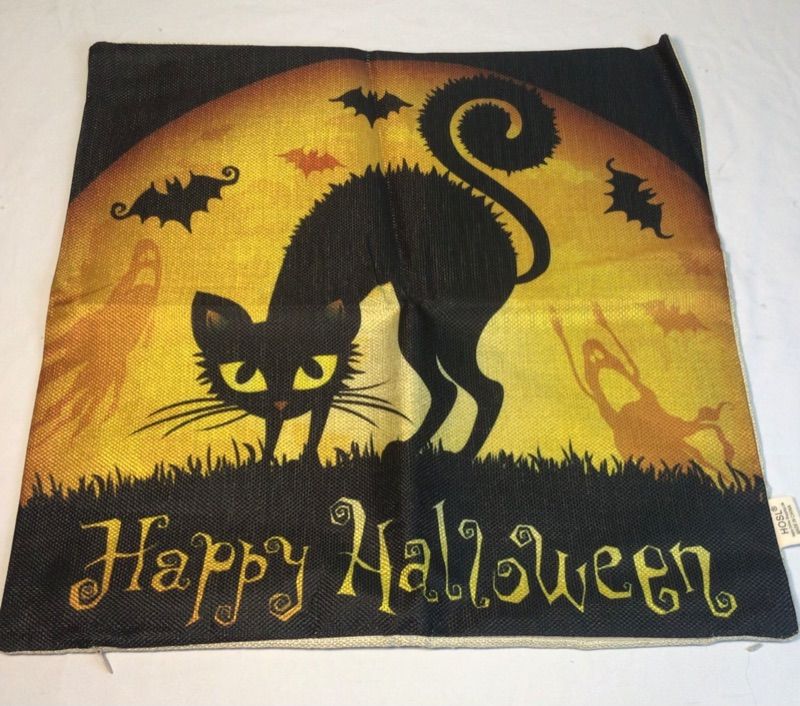 Photo 5 of 4-Pack Happy Halloween Square Decorative Throw Pillow Case Cushion Cover Bat Pumpkin- HOSL PW01 