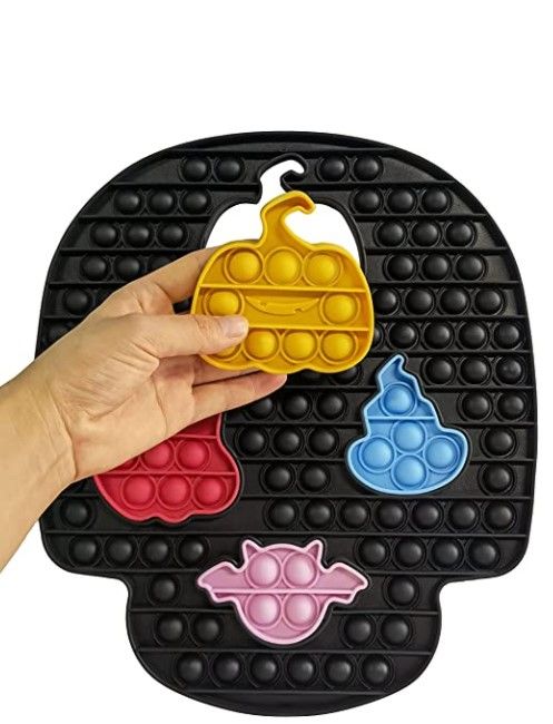 Photo 1 of 3 Packages-Halloween Skull Pop Sensory Fidget Toys, Huge Black Pop Puzzles with 4 Pcs Mini Pop Dimple Toy for Kids Party favor- Black