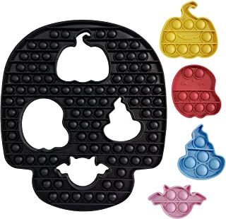 Photo 3 of 3 Packages-Halloween Skull Pop Sensory Fidget Toys, Huge Black Pop Puzzles with 4 Pcs Mini Pop Dimple Toy for Kids Party favor- Black