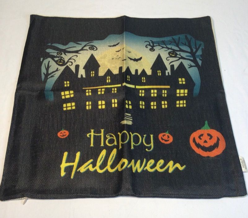 Photo 5 of 2 Packages-Each package is 4-Pack Happy Halloween Square Decorative Throw Pillow Case Cushion Cover Bat Pumpkin- HOSL PW01 