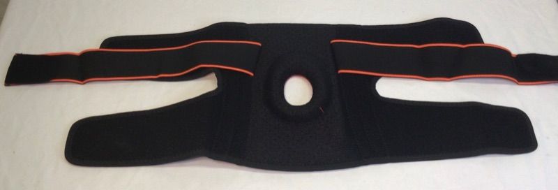 Photo 3 of Knee Brace with Side Stabilizers & Patella Gel Pads for Knee Support-Black with Orange Trim,Red Underside-Size Large
