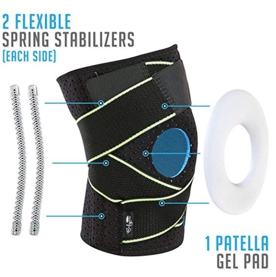 Photo 1 of Knee Brace with Side Stabilizers & Patella Gel Pads for Knee Support-Black with Orange Trim,Red Underside-Size Large