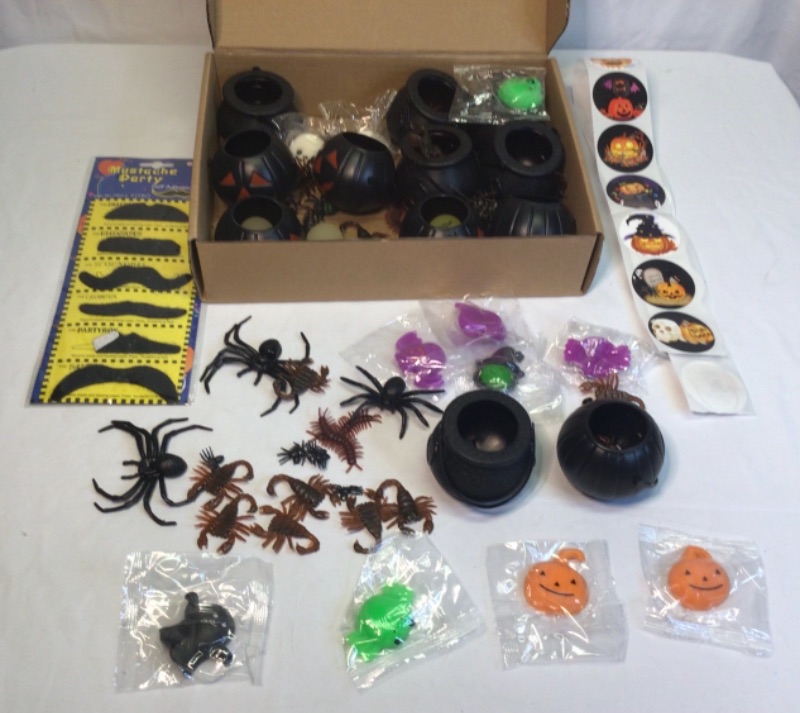 Photo 1 of Halloween Classroom Bundle- 1) Box of 127 Halloween Treats 2) Bag of 57 Halloween Treats 3) 8 Sticker Sheets with Halloween Stickers (400 Stickers)