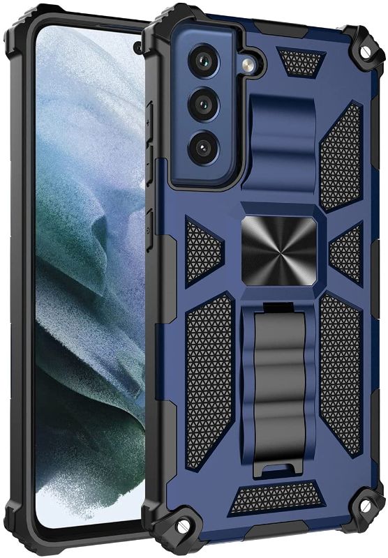 Photo 1 of 2 Pack-Anccer Armor Series for Samsung Galaxy S21 FE Case with Kickstand Military Grade Anti Shock Dual Layer Anti Fingerprint Protective Cover‘s High Grade PC Material Military Grade (Blue)